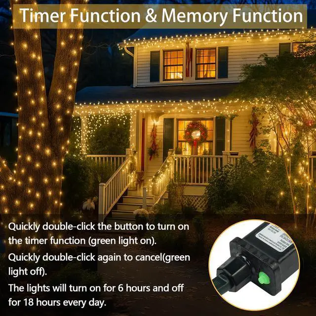 Alt view image 4 of 7 - 2-Pack 66FT 200 LED String Lights Indoor Outdoor Waterproof, Christmas Lights on Clear Wire, 13 Modes Twinkle Fairy String Lights for Xmas Tree Wedding Decorations Party Bedroom Garden (Warm White)