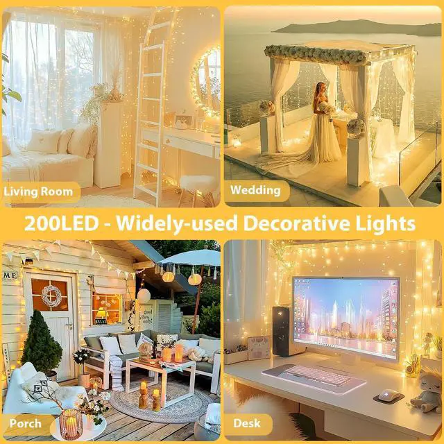 Alt view image 5 of 7 - 200 LED Connectable String Lights, 66FT Christmas Lights Outdoor Indoor | Warm White, 13 Modes, Timer, Clear Wire Waterproof Twinkle Fairy Lights Plug in for Bedroom Classroom Patio Xmas Tree Decor