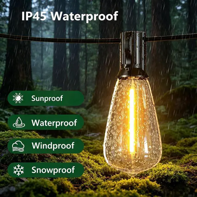 Alt view image 2 of 7 - 100FT Outdoor String Lights, Waterproof Patio Lights with Clear Shatterproof Plastic ST38 Vintage Edison Bulbs, Connectable Outside Hanging Lights for Backyard, Porch, Deck, Balcony, Garden, 2700K