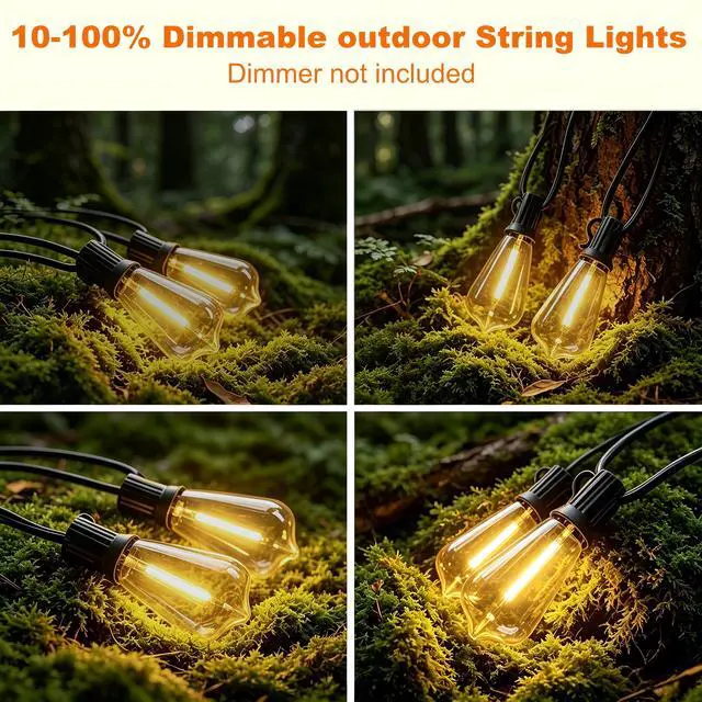 Alt view image 4 of 7 - 100FT Outdoor String Lights, Waterproof Patio Lights with Clear Shatterproof Plastic ST38 Vintage Edison Bulbs, Connectable Outside Hanging Lights for Backyard, Porch, Deck, Balcony, Garden, 2700K