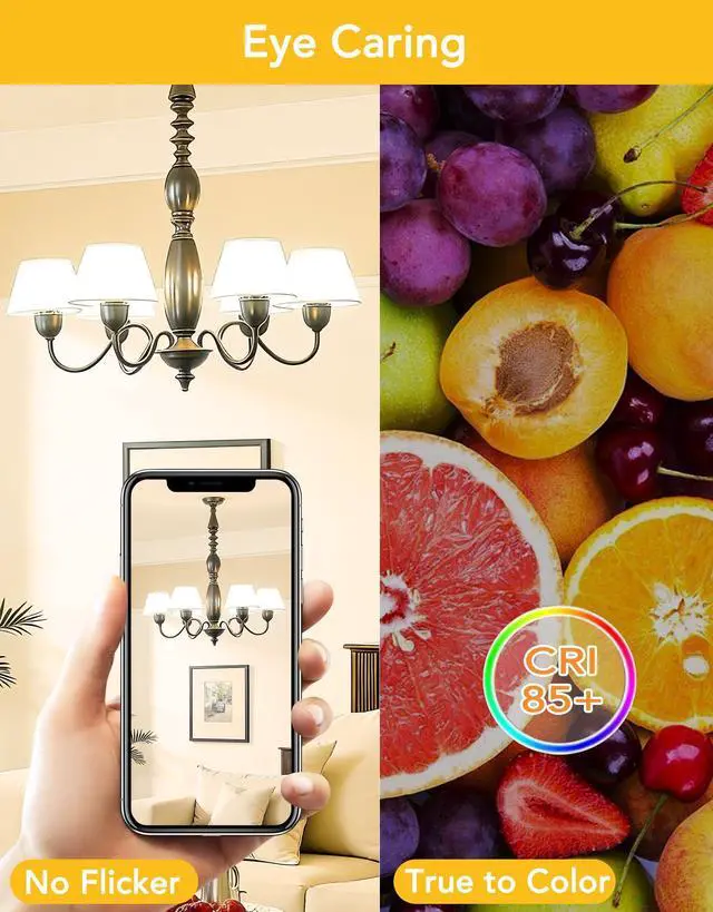 Alt view image 5 of 7 - A15 E12 Small Base LED Light Bulbs, 6W Non-dimmable 2700K Soft White 6 Pack | Bright 60W Equivalent 85+ CRI for Ceiling Fan Candelabra Energy Efficient Flicker Free