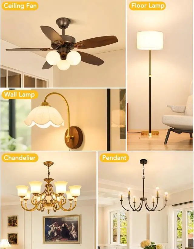 Alt view image 7 of 7 - A15 E12 Small Base LED Light Bulbs, 6W Non-dimmable 2700K Soft White 6 Pack | Bright 60W Equivalent 85+ CRI for Ceiling Fan Candelabra Energy Efficient Flicker Free