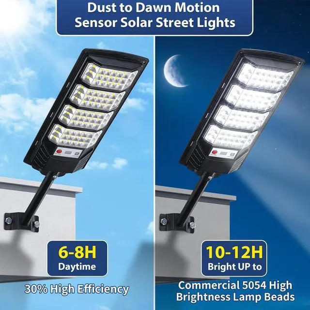 Alt view image 3 of 7 - 2 Pack Solar Street Lights Outdoor Waterproof,6500K LED Motion Sensor Lights,Dusk to Dawn Solar Flood Lights with Remote,Parking Lot Light,Commercial Area Lighting for Outside