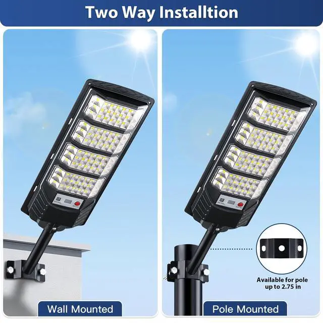 Alt view image 2 of 7 - 2 Pack Solar Street Lights Outdoor Waterproof,6500K LED Motion Sensor Lights,Dusk to Dawn Solar Flood Lights with Remote,Parking Lot Light,Commercial Area Lighting for Outside
