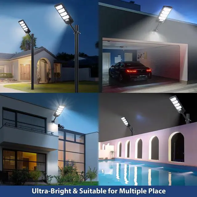 Alt view image 7 of 7 - 2 Pack Solar Street Lights Outdoor Waterproof,6500K LED Motion Sensor Lights,Dusk to Dawn Solar Flood Lights with Remote,Parking Lot Light,Commercial Area Lighting for Outside