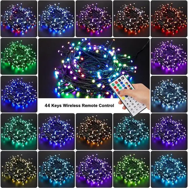 Alt view image 2 of 7 - 98.5ft Christmas Lights Color Changing with Remote, 300 LED RGB Fairy String Lights Halloween Decorative Lights, 8 Lighting Modes & Timer, Plug in Indoor Outdoor Xmas Wedding Party Decor