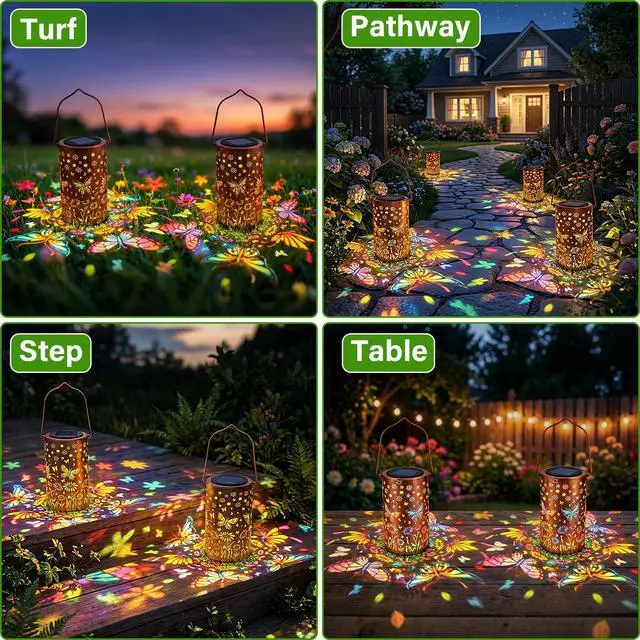 Alt view image 4 of 7 - Colorful Butterfly Solar Lanterns Outdoor Decor, Garden Decor Gifts for Women Mom Sister Grandma, LED Hanging Solar Lantern Lights Outside for Table Yard Lawn Garden Path Porch