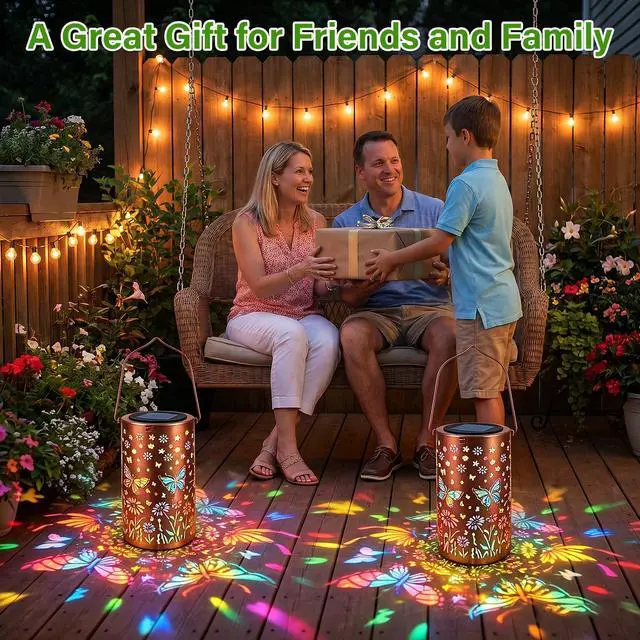 Alt view image 5 of 7 - Colorful Butterfly Solar Lanterns Outdoor Decor, Garden Decor Gifts for Women Mom Sister Grandma, LED Hanging Solar Lantern Lights Outside for Table Yard Lawn Garden Path Porch