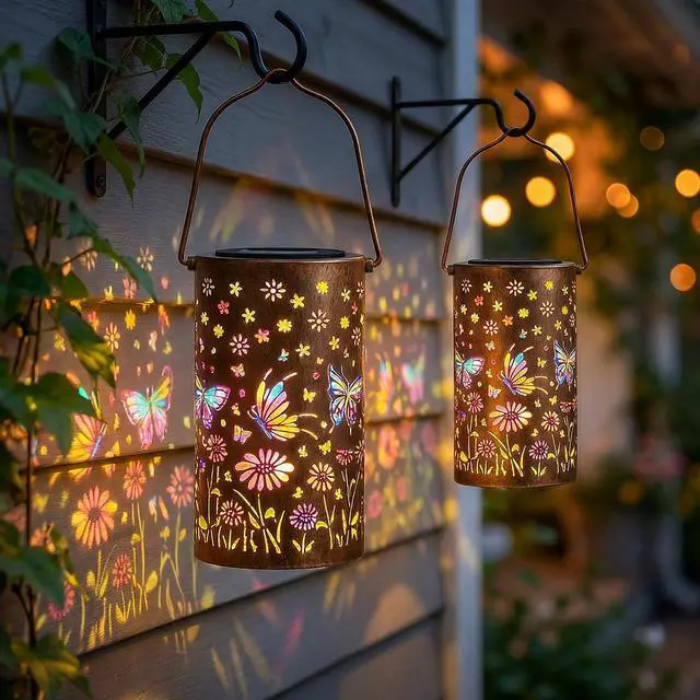 Alt view image 6 of 7 - Colorful Butterfly Solar Lanterns Outdoor Decor, Garden Decor Gifts for Women Mom Sister Grandma, LED Hanging Solar Lantern Lights Outside for Table Yard Lawn Garden Path Porch