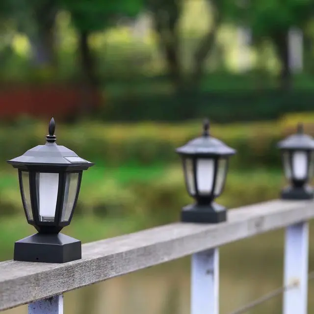 Alt view image 6 of 6 - Solar Flame Post Lights Outdoor, Solar Powered Lamps Fence Post Cap Lights, Flickering Flame LED Lantern Decorative Waterproof for Garden Deck Patio, Fit 4x4, 5x5 or 6x6 Wooden Posts, 2 Pack