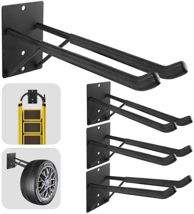 Main image of 14" Large Heavy Duty Garage Hooks, 4-Pack Steel Garage Storage Hooks with Support Rods, Utility Wall Mount Hangers for Power Tools, Car Tires, Ladders, Chairs, Garden Tools and More