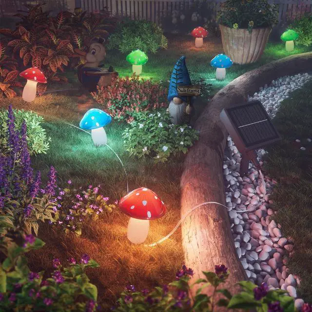 Main image of Solar Mushroom Lights Outdoor, 9 Pack 30FT Multicolor 8 Modes Solar Garden Lights, IP65 Waterproof Pathway Light Outdoor Decoration for Party, Garden, Yard, Patio, Lawn Decor (Multicolor)