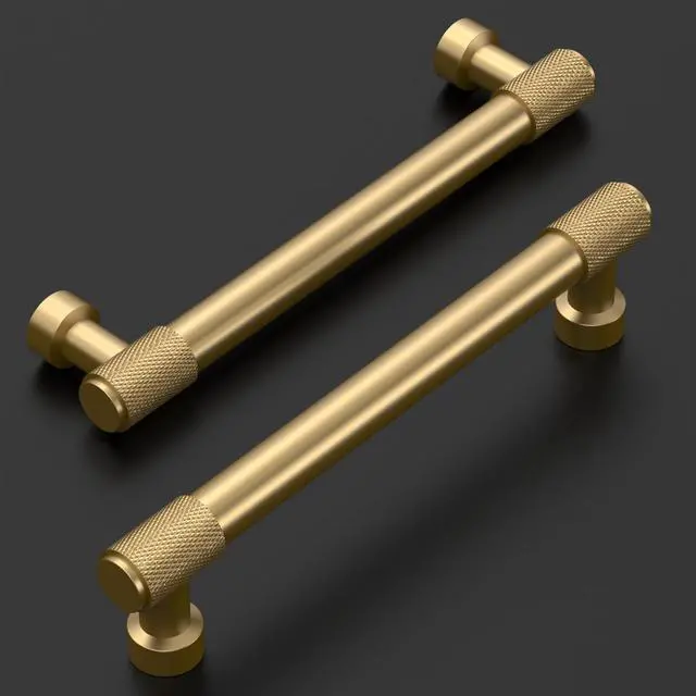 Alt view image 2 of 7 - 10 Pack Champagne Bronze Knurled Cabinet Pulls 5 Inch(128mm) Hole Center Kitchen Cabinet Handles Drawer Pulls Cabinet Hardware ZH034