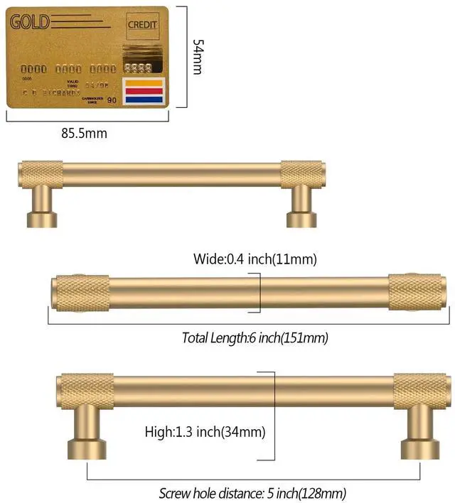 Alt view image 6 of 7 - 10 Pack Champagne Bronze Knurled Cabinet Pulls 5 Inch(128mm) Hole Center Kitchen Cabinet Handles Drawer Pulls Cabinet Hardware ZH034