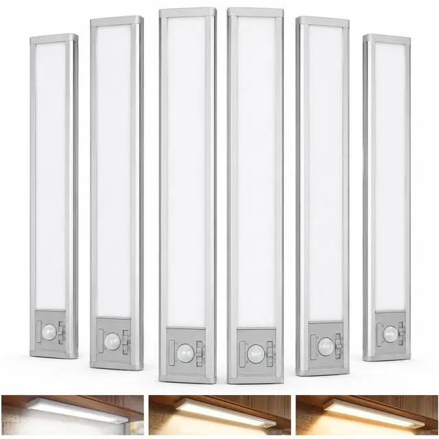 Main image of 6Pack Aluminum Under Cabinet Lighting, 10inch Rechargeable Ultra-Thin Magnetic Motion Sensor Closet Lights, 3 Colors & Dimmable, USB-C Wireless Under Counter Lights for Kitchen, Pantry, Wardrobe