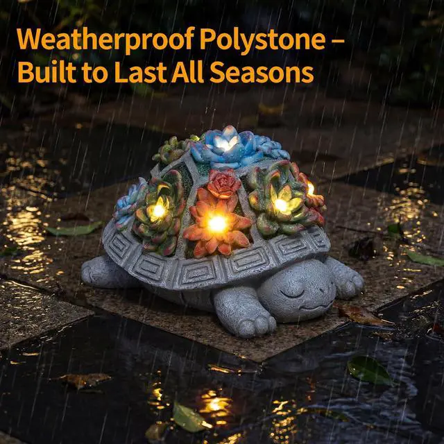 Alt view image 5 of 7 - Solar Turtle Garden Outdoor Decor with Succulent & 7 LED Lights Outside Tortoise Statue Decor for Yard Patio Balcony & Backyard - Home House Decoration Art - Gift for Men Dad Women Mom