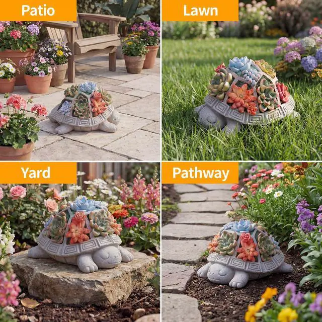 Alt view image 6 of 7 - Solar Turtle Garden Outdoor Decor with Succulent & 7 LED Lights Outside Tortoise Statue Decor for Yard Patio Balcony & Backyard - Home House Decoration Art - Gift for Men Dad Women Mom