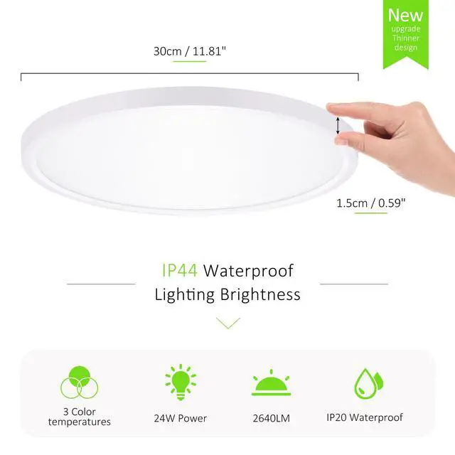 Alt view image 2 of 7 - 4 Pack LED Flush Mount Ceiling Light, 24W Ultra Thin Round White 3000k/4000k/6500k 3 Color Temperatures Adjusted 12 Inch Modern Ceiling Lights for Bedroom Bathroom Kitchen, Wired