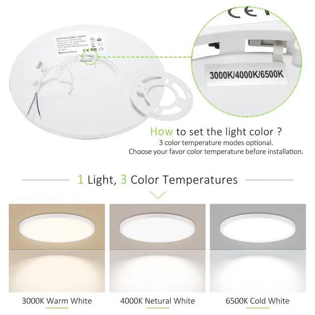 Alt view image 4 of 7 - 4 Pack LED Flush Mount Ceiling Light, 24W Ultra Thin Round White 3000k/4000k/6500k 3 Color Temperatures Adjusted 12 Inch Modern Ceiling Lights for Bedroom Bathroom Kitchen, Wired