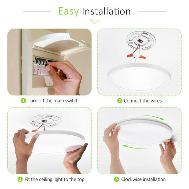 Alt view image 6 of 7 - 4 Pack LED Flush Mount Ceiling Light, 24W Ultra Thin Round White 3000k/4000k/6500k 3 Color Temperatures Adjusted 12 Inch Modern Ceiling Lights for Bedroom Bathroom Kitchen, Wired