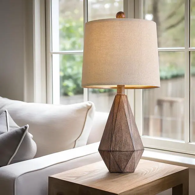 Alt view image 3 of 7 - 20.25" Retro Farmhouse Table Lamp Set of 2, Small for Bedside, Brown | Rustic bedroom lamps for nightstand, natural resin, compact design, rustic home decor for end table and hallway