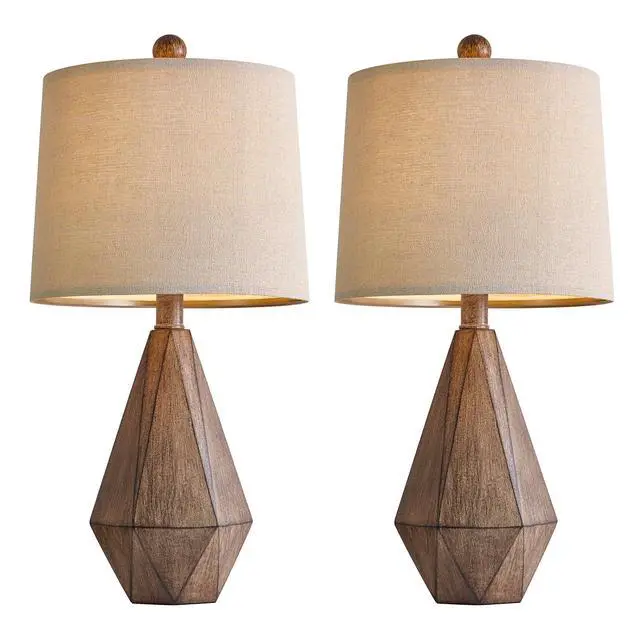 Alt view image 5 of 7 - 20.25" Retro Farmhouse Table Lamp Set of 2, Small for Bedside, Brown | Rustic bedroom lamps for nightstand, natural resin, compact design, rustic home decor for end table and hallway