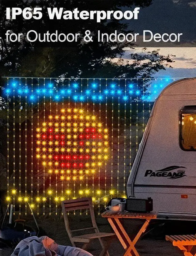 Alt view image 2 of 7 - 400 LED Smart Curtain Lights Plug in with App Programmable | 6.6 x 6.6ft RGB&IC DIY Pattern Music Sync for Bedroom Backdrop Decor