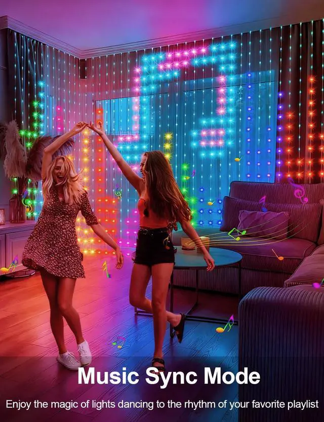 Alt view image 4 of 7 - 400 LED Smart Curtain Lights Plug in with App Programmable | 6.6 x 6.6ft RGB&IC DIY Pattern Music Sync for Bedroom Backdrop Decor