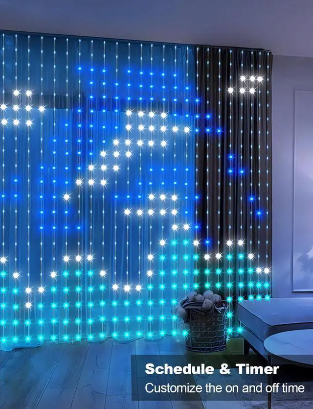 Alt view image 6 of 7 - 400 LED Smart Curtain Lights Plug in with App Programmable | 6.6 x 6.6ft RGB&IC DIY Pattern Music Sync for Bedroom Backdrop Decor