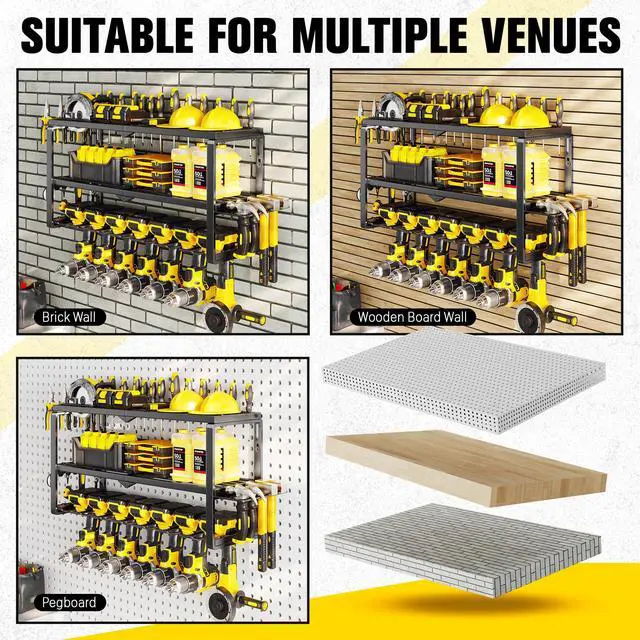 Alt view image 7 of 7 - Power Tool Organizer Wall Mount- 300lb Heavy Duty 3-Tier Storage Rack with 7 Drill Holders for Garage Tools, Best Birthday Tools Gifts for Men Dad Husband