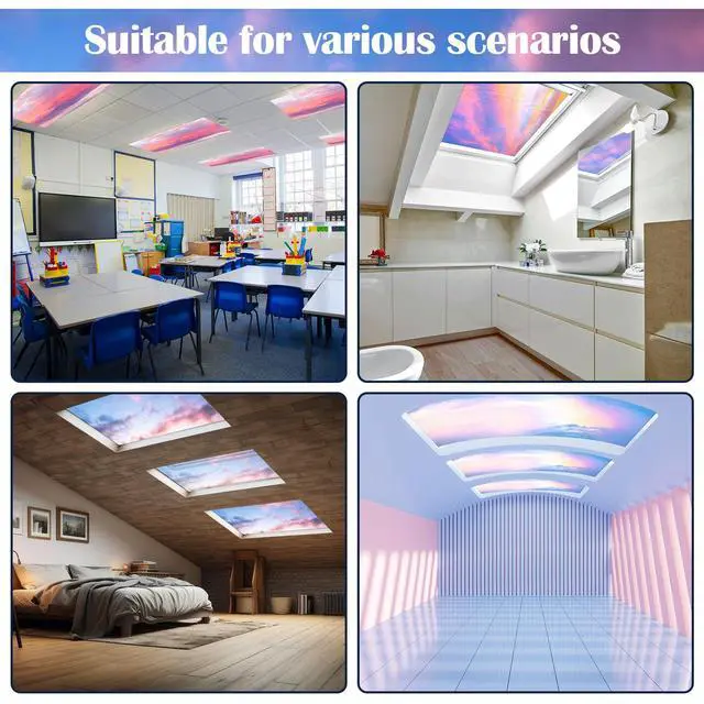 Alt view image 4 of 6 - 6 Pcs Fluorescent Light Covers Ceiling Lights, 48 Magnets,Sunset | Decorative Magnetic Light Filters for Classroom Office Kitchen Decoration