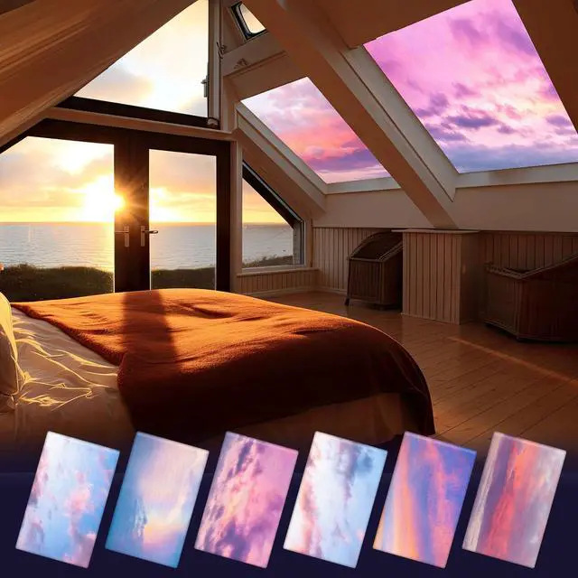 Alt view image 6 of 6 - 6 Pcs Fluorescent Light Covers Ceiling Lights, 48 Magnets,Sunset | Decorative Magnetic Light Filters for Classroom Office Kitchen Decoration