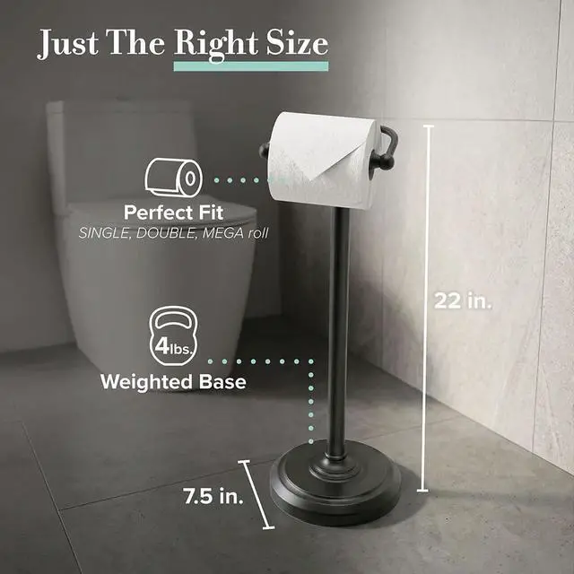 Alt view image 6 of 6 - 1436MX Toilet Paper Holder Stand, Weighted Base, Matte Black, Freestanding Bathroom Floor Stand, 22 Inch