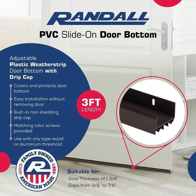 Alt view image 2 of 5 - PVC Slide-On Door Bottom | Adjustable Plastic Weatherstrip Door Bottom with Drip Cap | 3 Feet (36-Inch) | for 1 3/4 Doors | Brown | Fits Gaps 3/8 to 7/8 | Made in The USA