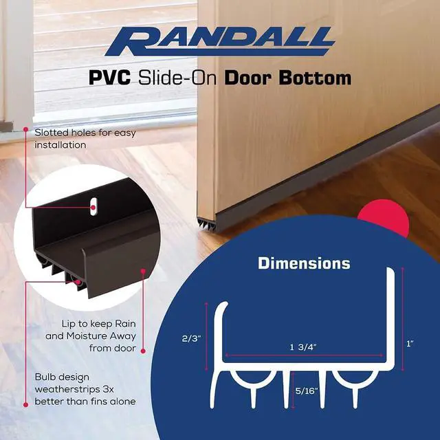 Alt view image 3 of 5 - PVC Slide-On Door Bottom | Adjustable Plastic Weatherstrip Door Bottom with Drip Cap | 3 Feet (36-Inch) | for 1 3/4 Doors | Brown | Fits Gaps 3/8 to 7/8 | Made in The USA