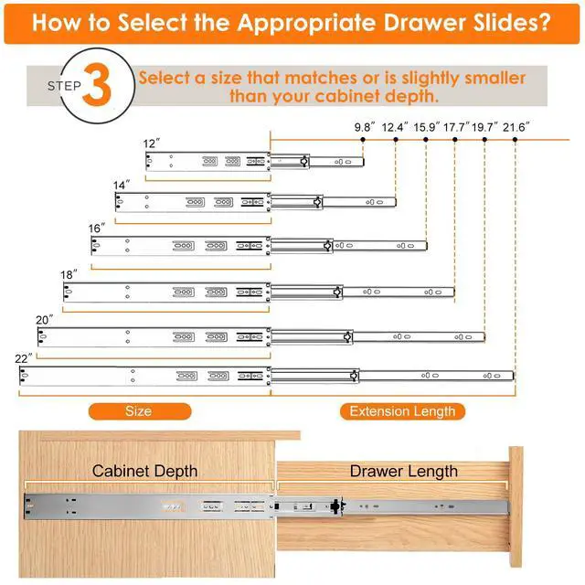 Alt view image 4 of 7 - 1 Pair Soft Close Drawer Slides 22 inch,Full Extension,200Lbs Load | Heavy Duty Cabinet Drawer Slides Replacement, Ball Bearing Drawer Slides, Cold-Rolled Steel, Rust-Resistant & Long Lasting