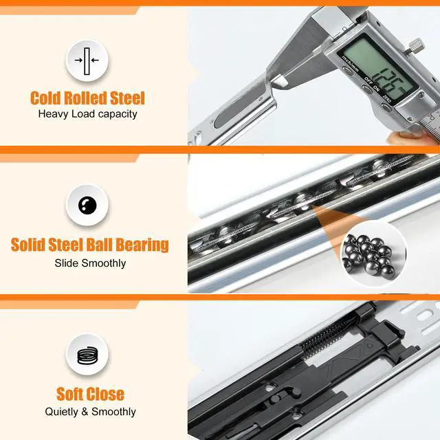 Alt view image 5 of 7 - 1 Pair Soft Close Drawer Slides 22 inch,Full Extension,200Lbs Load | Heavy Duty Cabinet Drawer Slides Replacement, Ball Bearing Drawer Slides, Cold-Rolled Steel, Rust-Resistant & Long Lasting