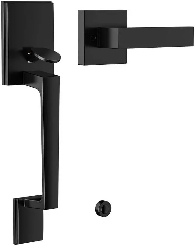 Main image of Black Front Door Handle No Lock Sets, Exterior Entry Door Handle | Heavy Duty Matte Black Exterior Door Handle No Lock, Deadbolt Set Not Included, Front Door Lock Set for Left/Right Levers