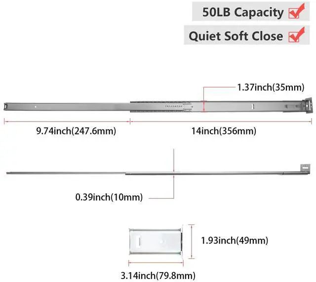 Alt view image 3 of 7 - 14 Inch Heavy Duty Center Mount Drawer Slides Track (5 Pcs) | 50lb Capacity Bottom Glides; 3/4 Extension Cold Rolled Steel; Smooth Sliding; Easy Furniture Replacement; Quiet Motion