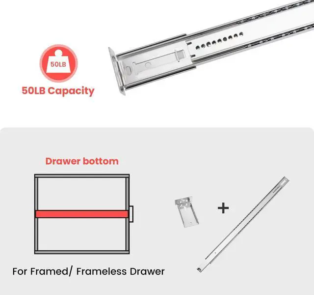 Alt view image 4 of 7 - 14 Inch Heavy Duty Center Mount Drawer Slides Track (5 Pcs) | 50lb Capacity Bottom Glides; 3/4 Extension Cold Rolled Steel; Smooth Sliding; Easy Furniture Replacement; Quiet Motion