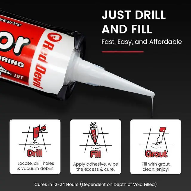 Alt view image 2 of 7 - The Original Loose Tile Repair Adhesive PRO Pack! Includes a Micro Syringe Injector and Two Drill Bits -Tile, Porcelain, Ceramic, Marble, Stone, Wood Floor. Pack of 2