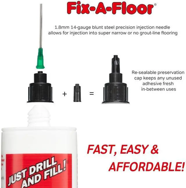 Alt view image 6 of 7 - The Original Loose Tile Repair Adhesive PRO Pack! Includes a Micro Syringe Injector and Two Drill Bits -Tile, Porcelain, Ceramic, Marble, Stone, Wood Floor. Pack of 2