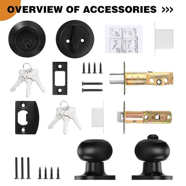 Alt view image 2 of 5 - Entry Door Knobs Lock Set and Single Cylinder Deadbolt Combination Set, Entry Door Locksets with Deadbolt Same Key Flat Black (3 Pack), Keyed Alike