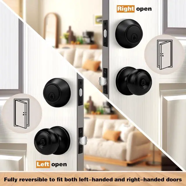 Alt view image 3 of 5 - Entry Door Knobs Lock Set and Single Cylinder Deadbolt Combination Set, Entry Door Locksets with Deadbolt Same Key Flat Black (3 Pack), Keyed Alike