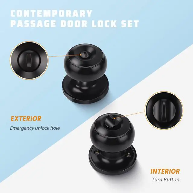 Alt view image 2 of 7 - 6 Pack Privacy Door Knob for Bathroom or Bedroom Door Knobs, Round Interior Door Knobs, Indoor Door Knob, Keyless Black Door Knob with Lock, Door Handle Lock for Interior Doors, Matte Black