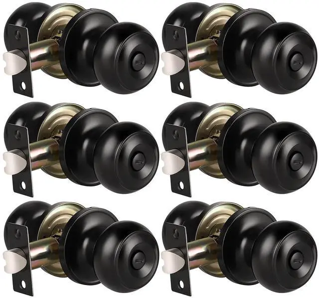 Main image of 6 Pack Privacy Door Knob for Bathroom or Bedroom Door Knobs, Round Interior Door Knobs, Indoor Door Knob, Keyless Black Door Knob with Lock, Door Handle Lock for Interior Doors, Matte Black