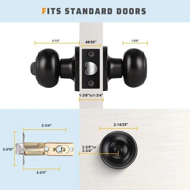 Alt view image 5 of 7 - 6 Pack Privacy Door Knob for Bathroom or Bedroom Door Knobs, Round Interior Door Knobs, Indoor Door Knob, Keyless Black Door Knob with Lock, Door Handle Lock for Interior Doors, Matte Black