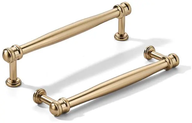 Main image of 10 Pack 5inch(128mm) Hole Center Brushed Brass Cabinet pulls Satin Brass Solid Heavy-Duty Tradition Kitchen Cabinet Handle Cabinet Hardware for Dressing Table Bathroom Pull