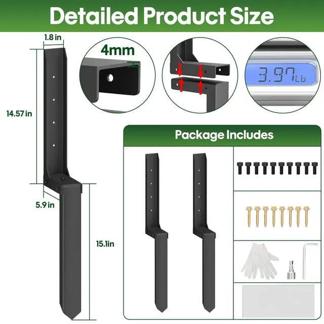 Alt view image 2 of 7 - Fence Post Repair Kit 2 Pack, 8mm Double-Layer Post Anchor for Wood Posts | Heavy Duty & Anti-rust Post Anchor, Quick Fix Leaning/Broken 4x4/6x6 Wood Posts Support