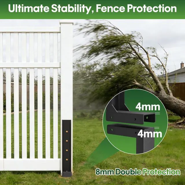 Alt view image 3 of 7 - Fence Post Repair Kit 2 Pack, 8mm Double-Layer Post Anchor for Wood Posts | Heavy Duty & Anti-rust Post Anchor, Quick Fix Leaning/Broken 4x4/6x6 Wood Posts Support